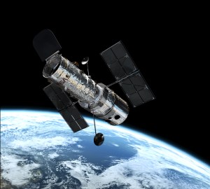 This illustration shows the NASA/ESA Hubble Space Telescope in its high orbit 600 kilometres above Earth.
